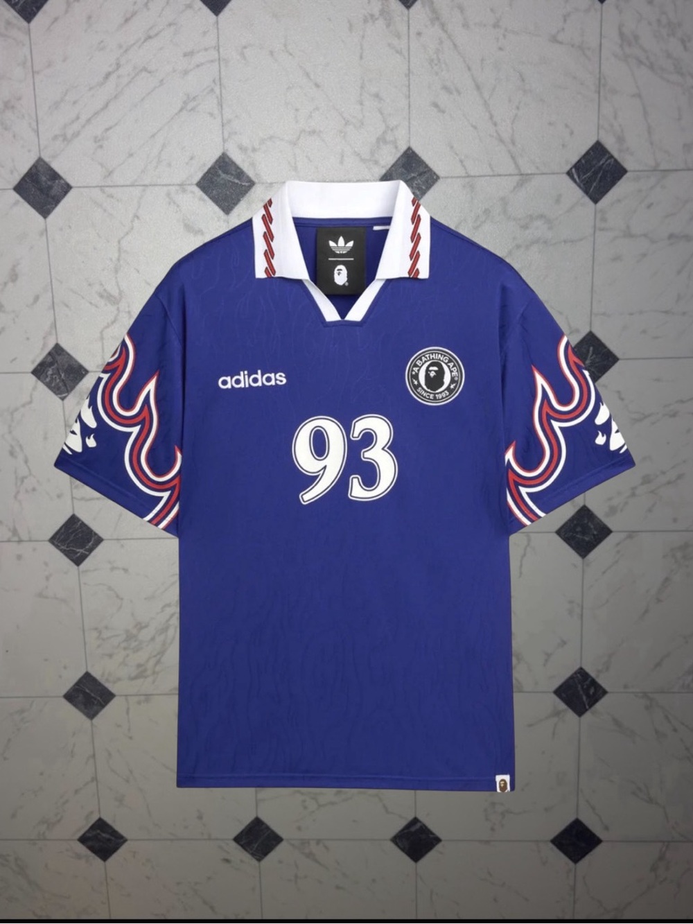 Adidas x BAPE Flame Soccer Jersey #93 Blue Size M
